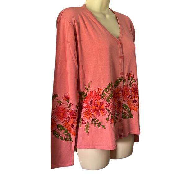 Mercer & Madison Peachy Pink Floral Print Cardigan Sweater Woman Size Medium - Picture 2 of 8